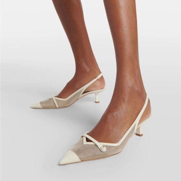 Jimmy Choo Amita Metallic Mesh & Patent Leather Slingback Pumps size 38.5 - Picture 2 of 15